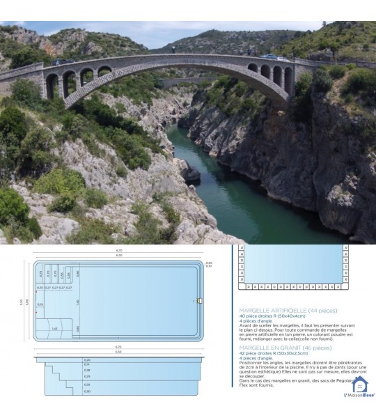 Bassin 6M70x3M20x1M50 fond plat Herault