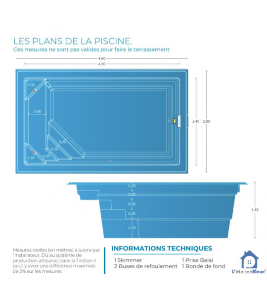 Mini piscine coque de 10M2 _ 4M20x2M40x1M45