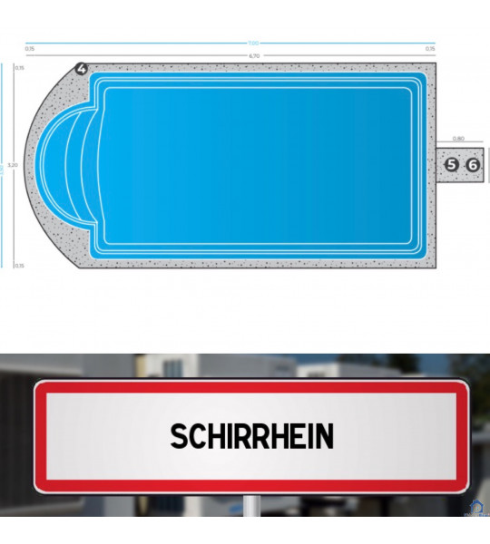 67240 - Piscine Coque 6M70x3M20x1M50 livrée à Schirrhein