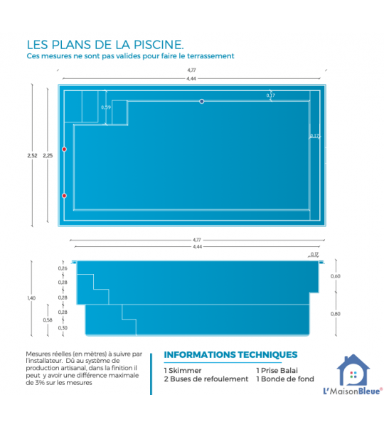 Piscine coque de moins de 10m2 _ 4M44x2M25x1M45