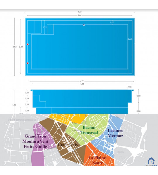 Piscine coque 4M44x2M25x1M45 Lyon 8ème