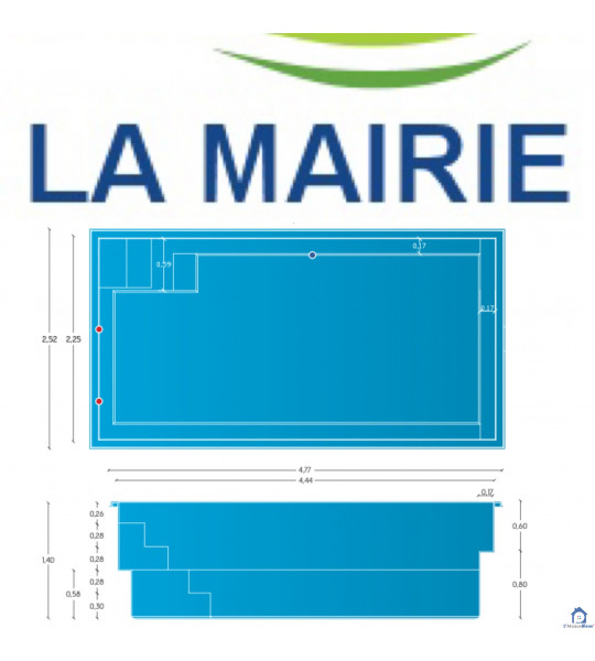 Piscine coque 4M44x2M25x1M45 Crépieux-la-pape (69140)