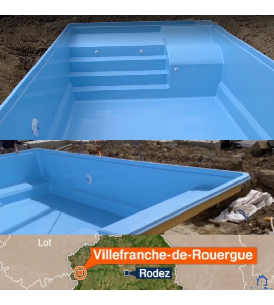 ✅  Piscine coque 8M20x4M20x1M50 rectangulaire - Villefranche-de-Rouergue (12200)