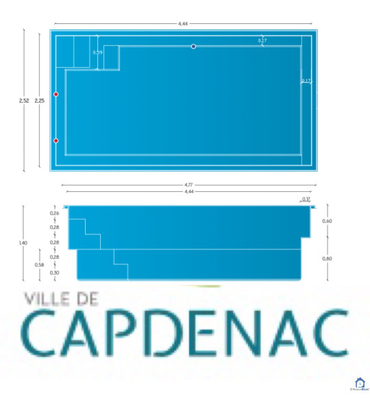✅  Piscine coque 4M77x2M52x1M40 rectangulaire - Capdenac (12700)