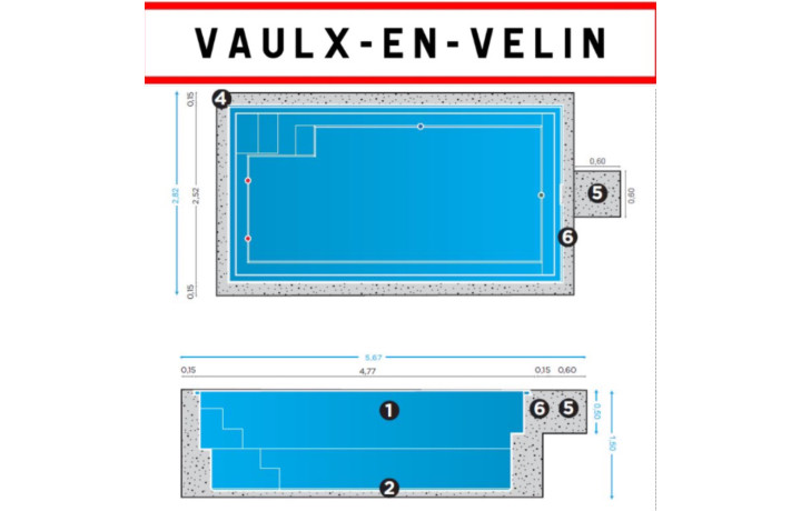 ✅ Mini Piscine coque 4M44x2M25x1M45 Vaulx-en-Velin (69120)