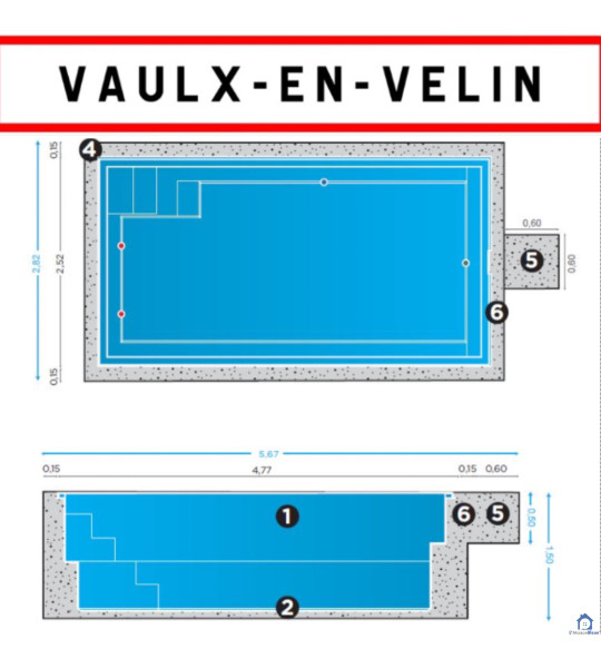 ✅ Mini Piscine coque 4M44x2M25x1M45 Vaulx-en-Velin (69120)