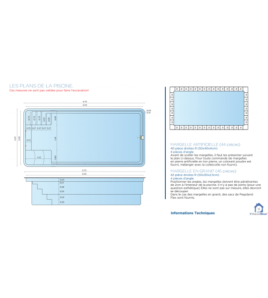 Piscine 6M70x3M20x1M50 fond plat